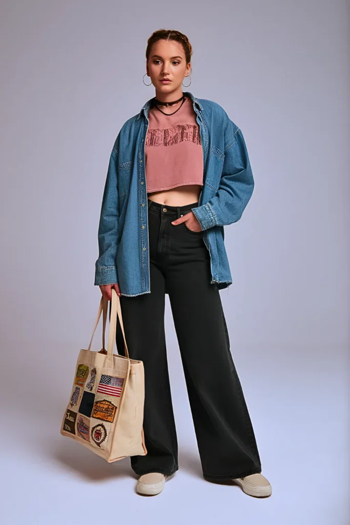 Spring Wide-Leg Jeans & Graphic Tee Simple Outfit