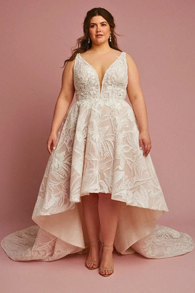 Plus Size A-Line High-Low Hem Beach Wedding Dress