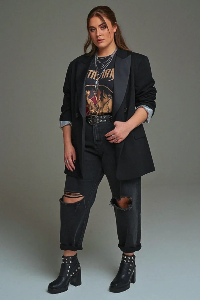 Plus Size Fall Oversized Blazer Grunge Outfit