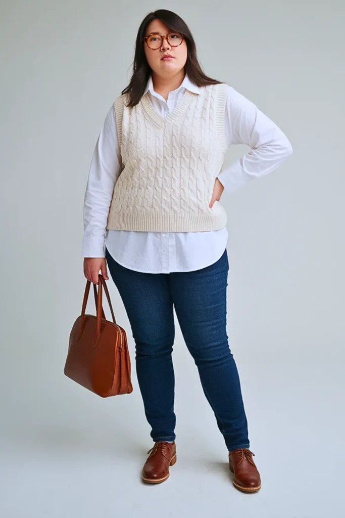 Plus Size Japanese Sweater Vest Preppy Autumn Outfit