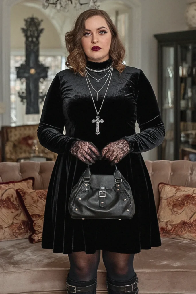 Plus Size Gothic Velvet Dress Fall Outfit