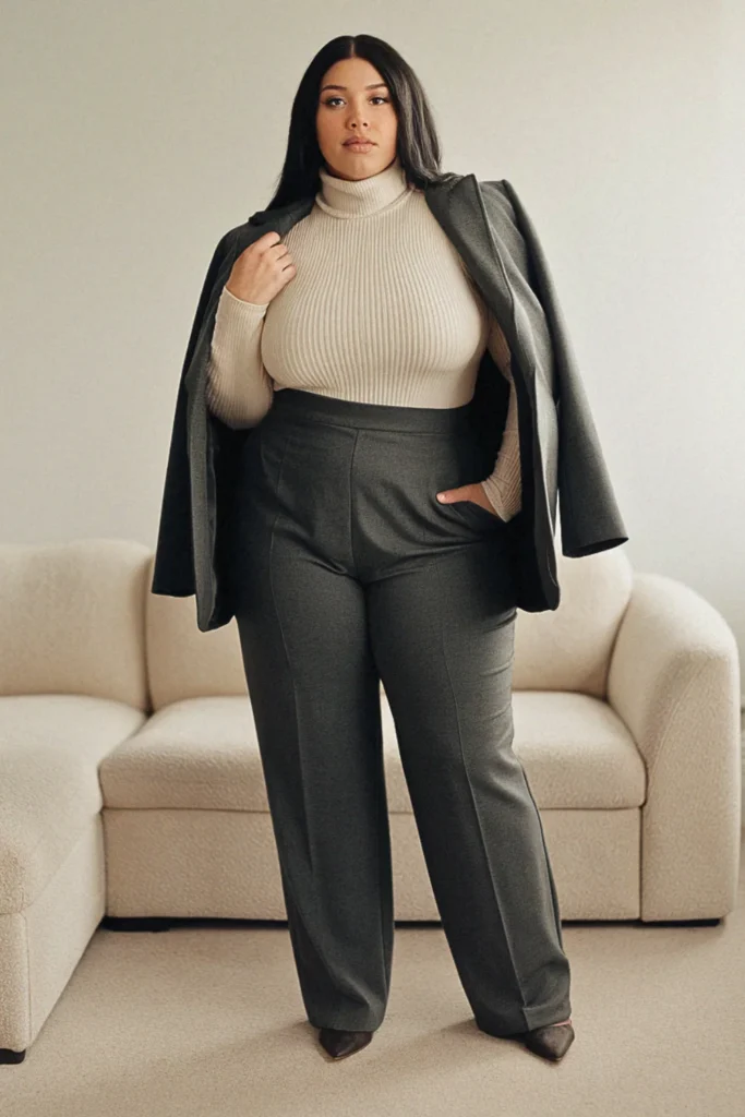 Plus Size Ribbed Turtleneck Minimalist Fall Outfit