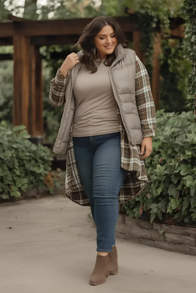 Winter Curvy Mom Layered Plaid Outfit