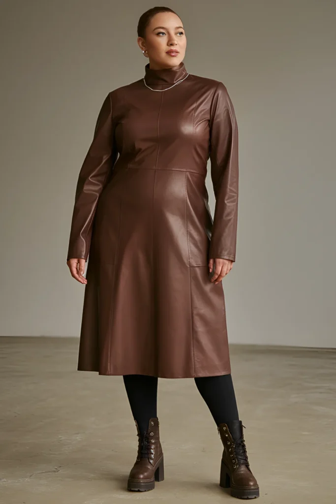 Plus Size Winter Party Sleek Leather Dress