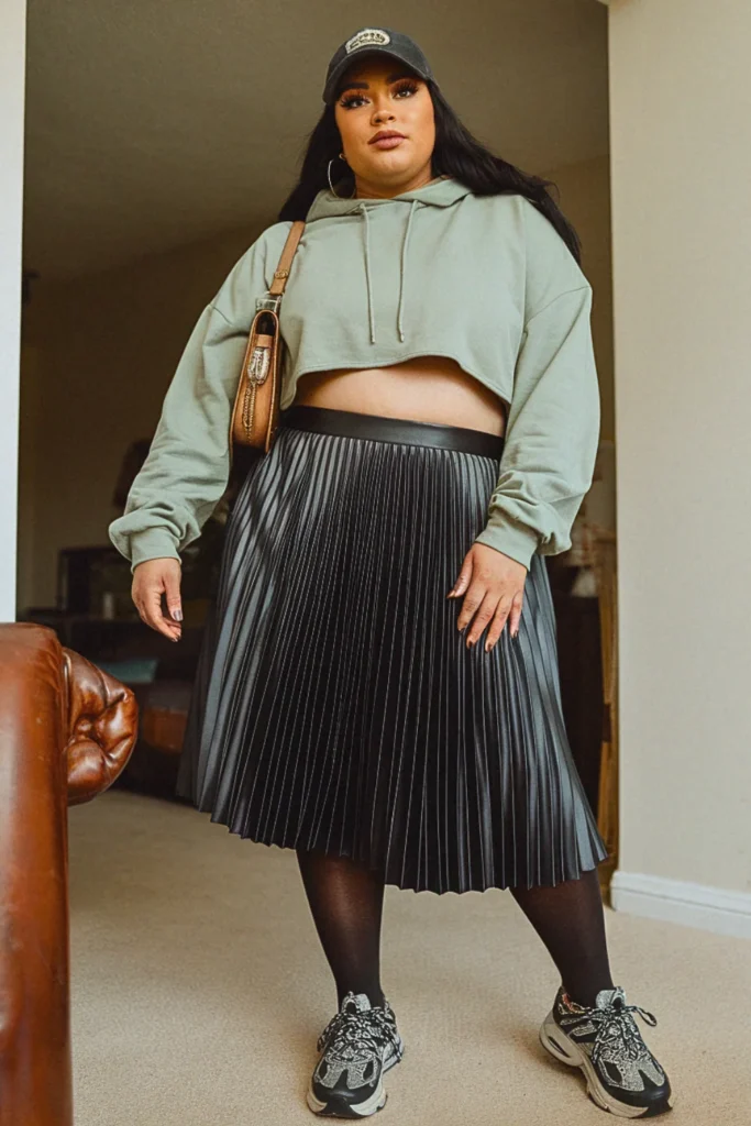 Plus Size Fall Hoodie Pleated Skirt Aesthetic Outfit