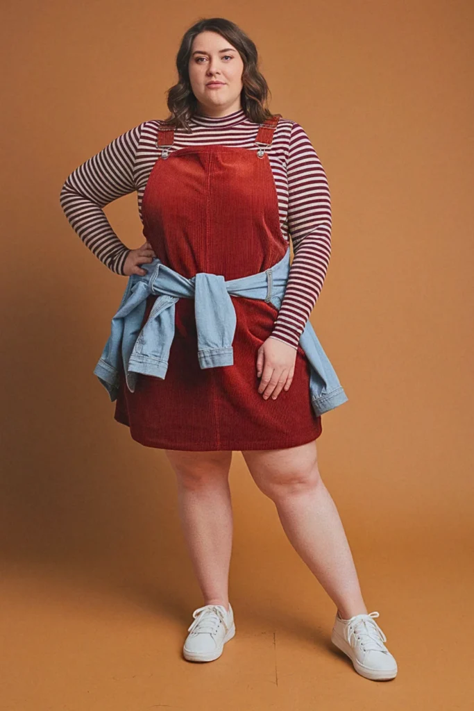 Plus Size Fall Corduroy Overall Dress Birthday Outfit