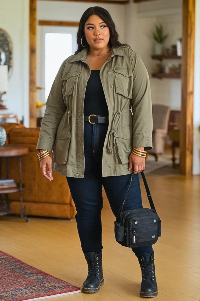 Plus Size Fall Utility Jacket Nashville Outfit
