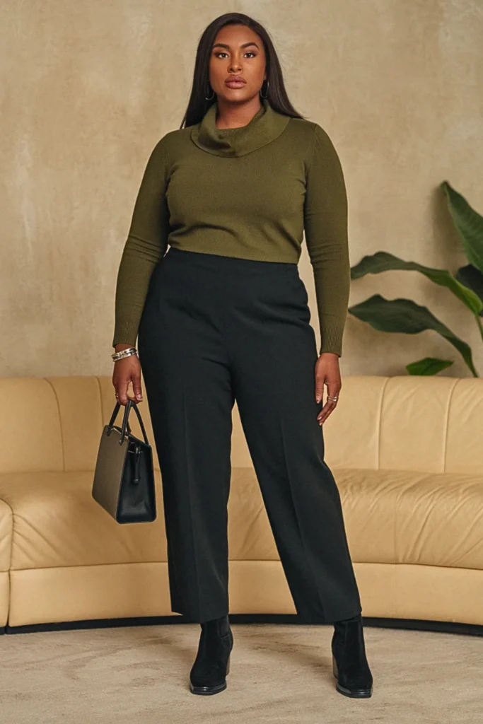 Plus Size Cute Cowl Neck Sweater Work Fall Outfit