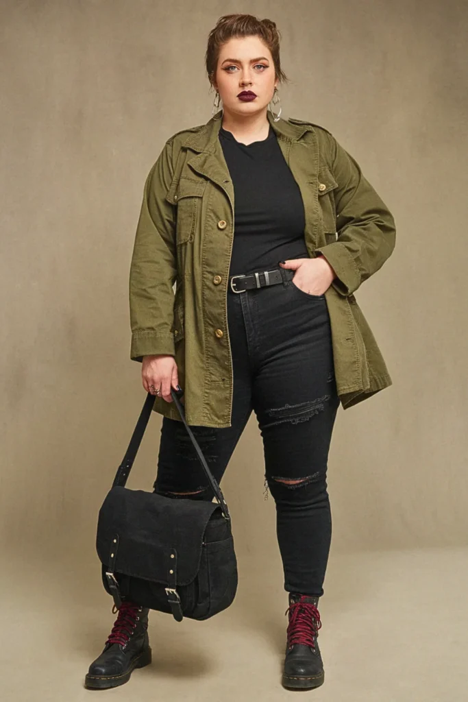 Plus Size Fall Military Jacket Grunge Outfit
