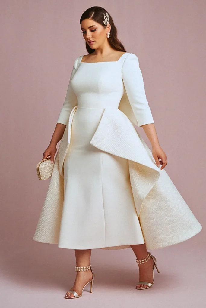 Plus Size Structured Peplum Midi Wedding Dress