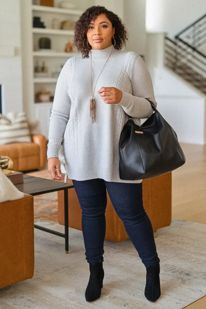 Plus Size Tunic Sweater with Skinny Jeans Fall Outfit