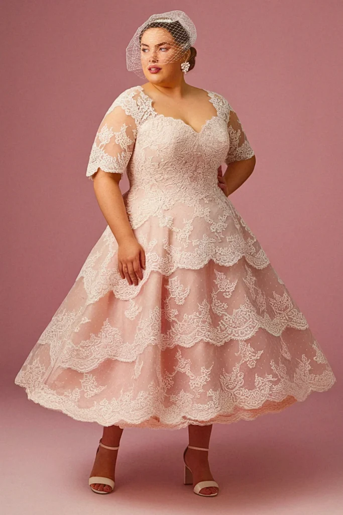 Vintage-Inspired Tea Length Lace Wedding Dress