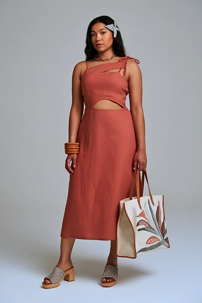 Spring Summer Sculptural Cut-Out Linen Blend