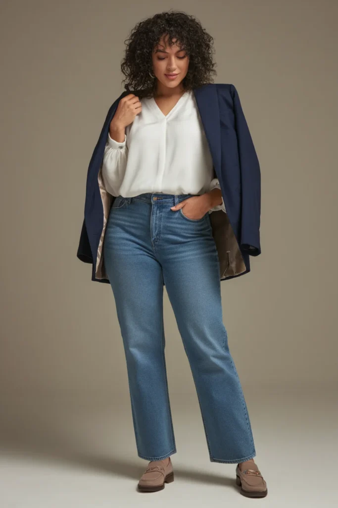 Winter Curvy Mom Blazer and Jeans Outfit