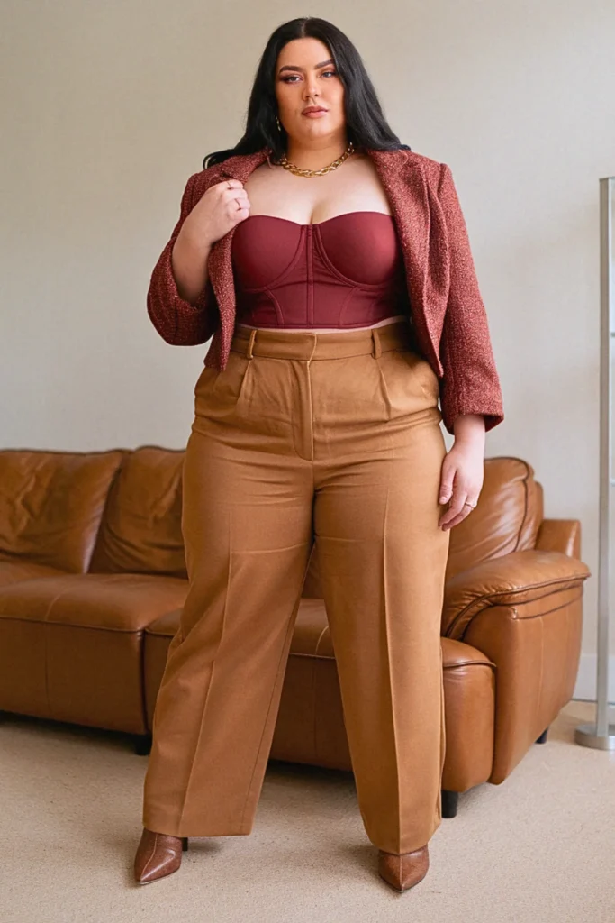 Plus Size Fall Cropped Blazer Corset Aesthetic Outfit