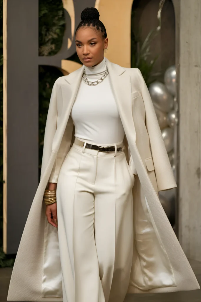Winter Birthday White Monochrome Outfit For Black Women