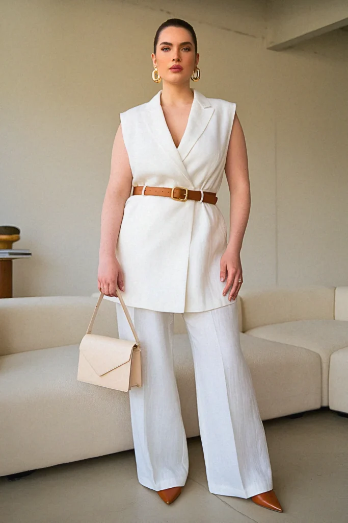 Plus Size Classy Tailored Vest Summer Outfit