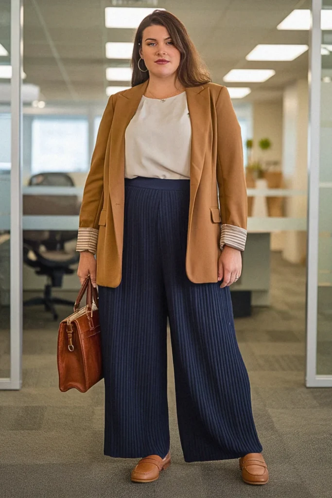 Plus Size Fall Pleated Pants Office Job Outfit