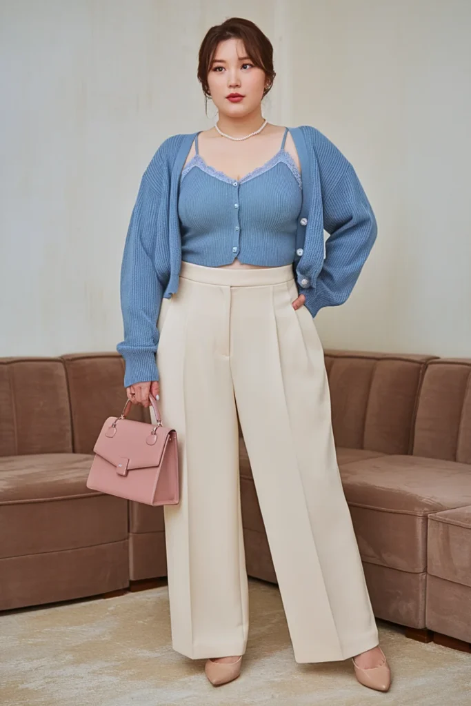 Plus Size Korean Cardigan Set Autumn Outfit