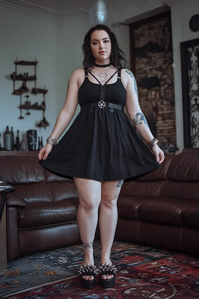 Plus Size Pentagram Harness Summer Goth Outfit