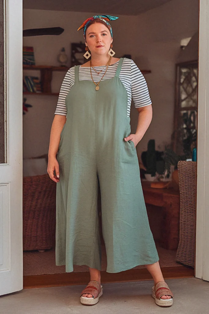 Plus Size Summer Linen Overalls Mom Outfit