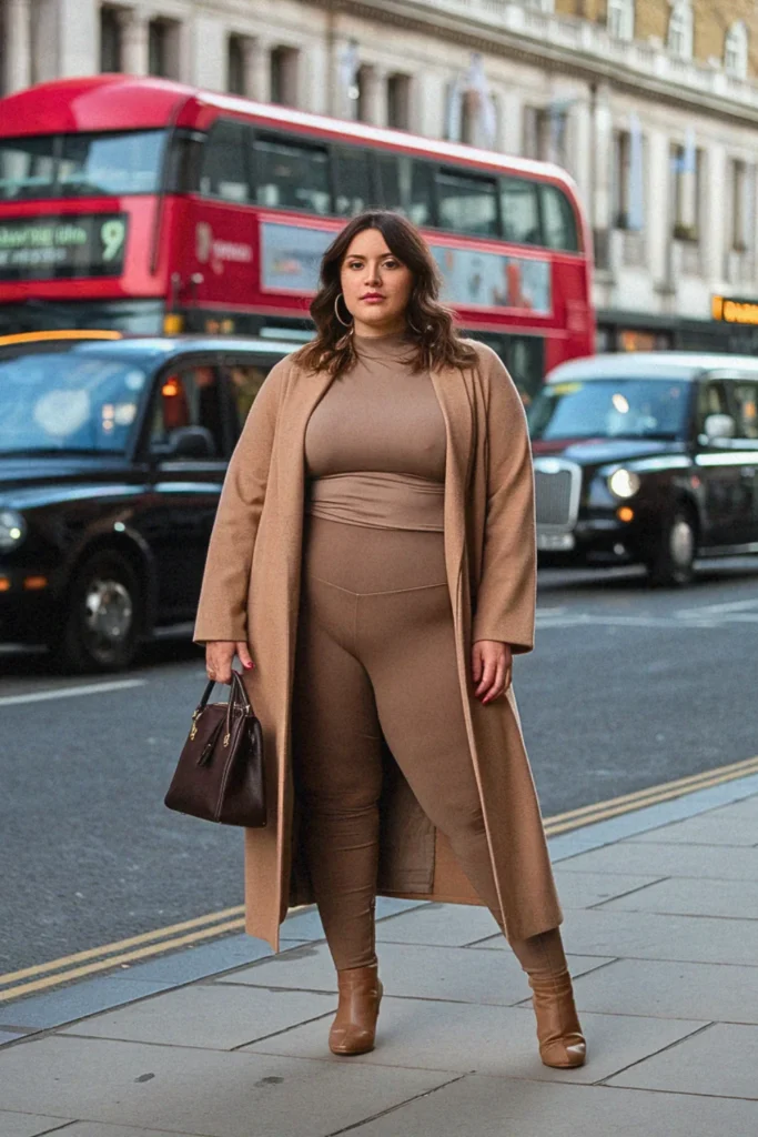 Plus Size Duster Coat And Leggings Fall Outfit