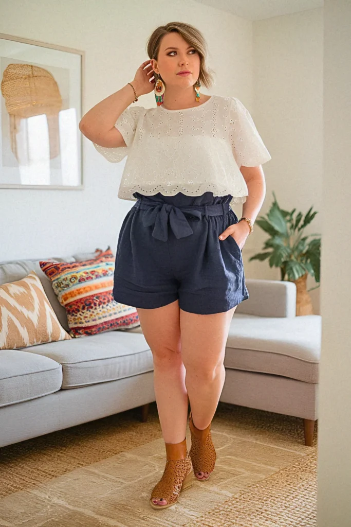 Plus Size Summer Paperbag Shorts and Peplum Top Mom Outfit