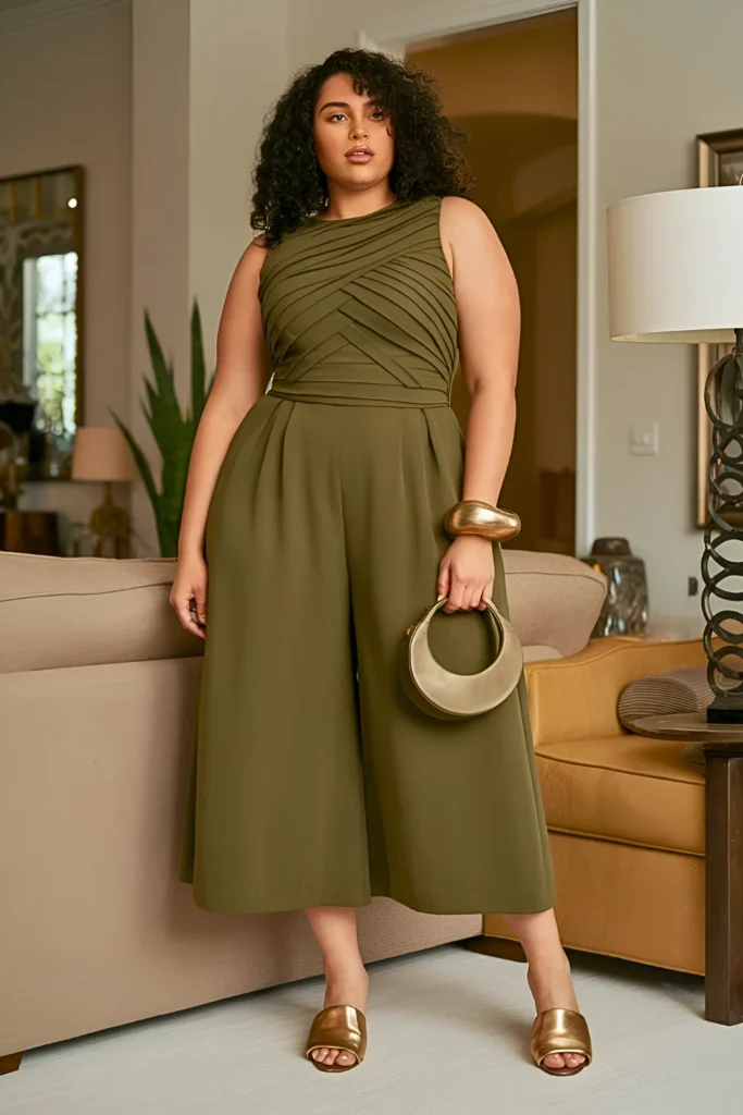 Plus Size Architectural Pleated Jumpsuit Summer Outfit