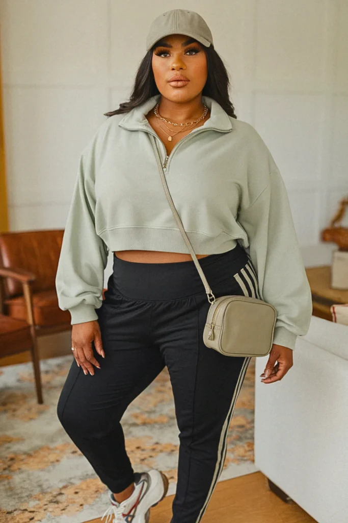 Plus Size Quarter-Zip and Athletic Pants Fall Outfit