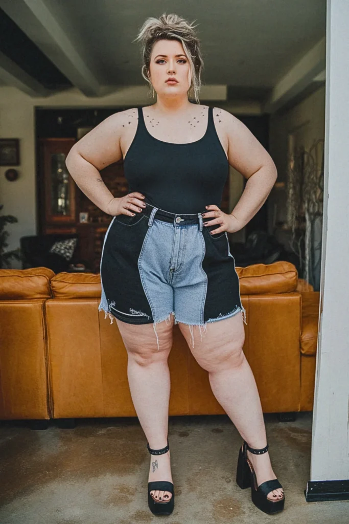 Plus Size Edgy Two-Tone Denim Summer Outfit