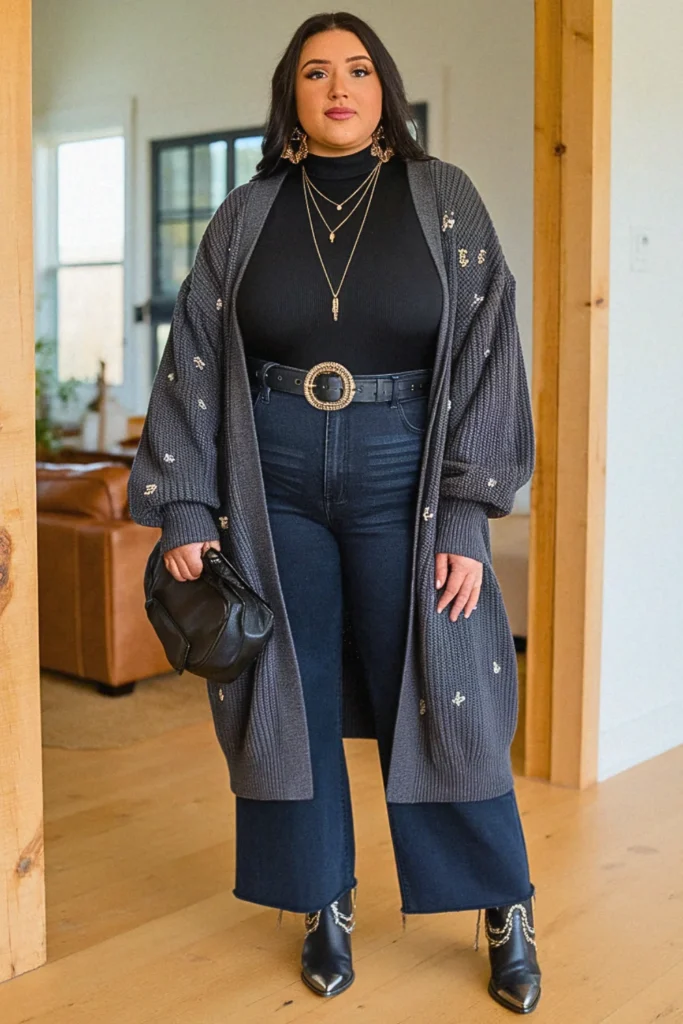 Plus Size Fall Embellished Cardigan Nashville Outfit