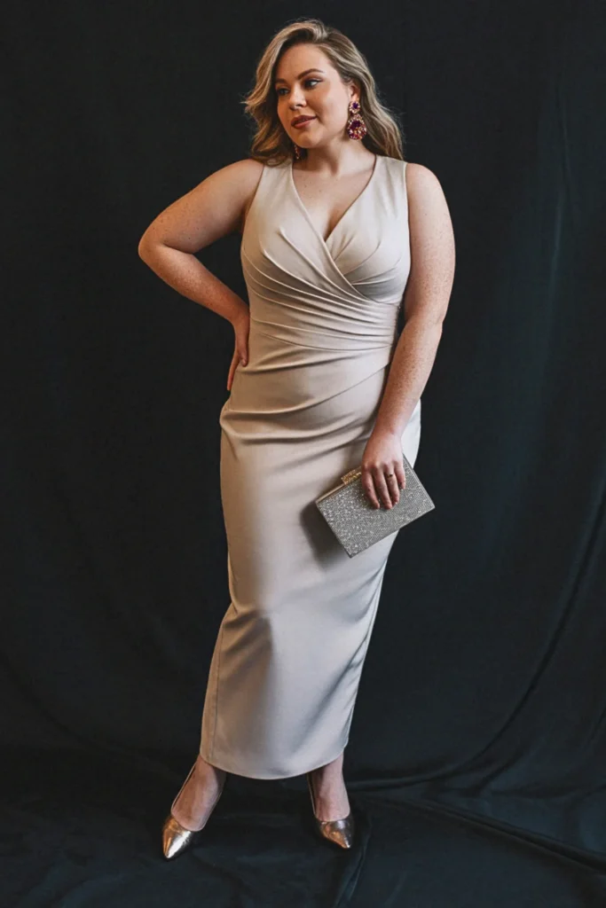 Plus Size Surplice Bodice Column Wedding Guest Dress