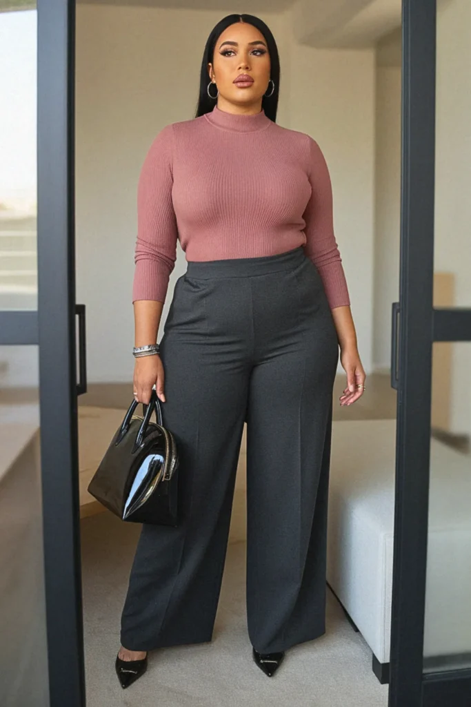 Plus Size Cute Mock Neck Sweater Work Fall Outfit