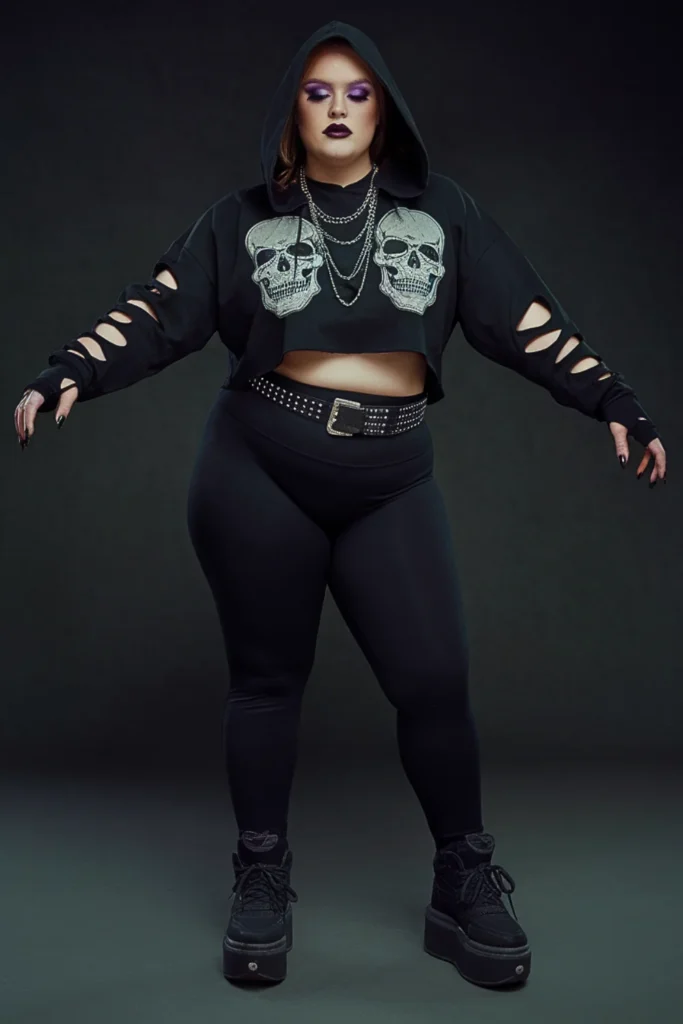 Plus Size Goth Cropped Hoodie Punk Fall Outfit