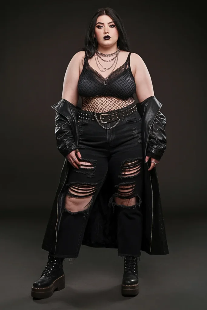 Plus Size Goth Fishnet Top Punk Fall Outfit