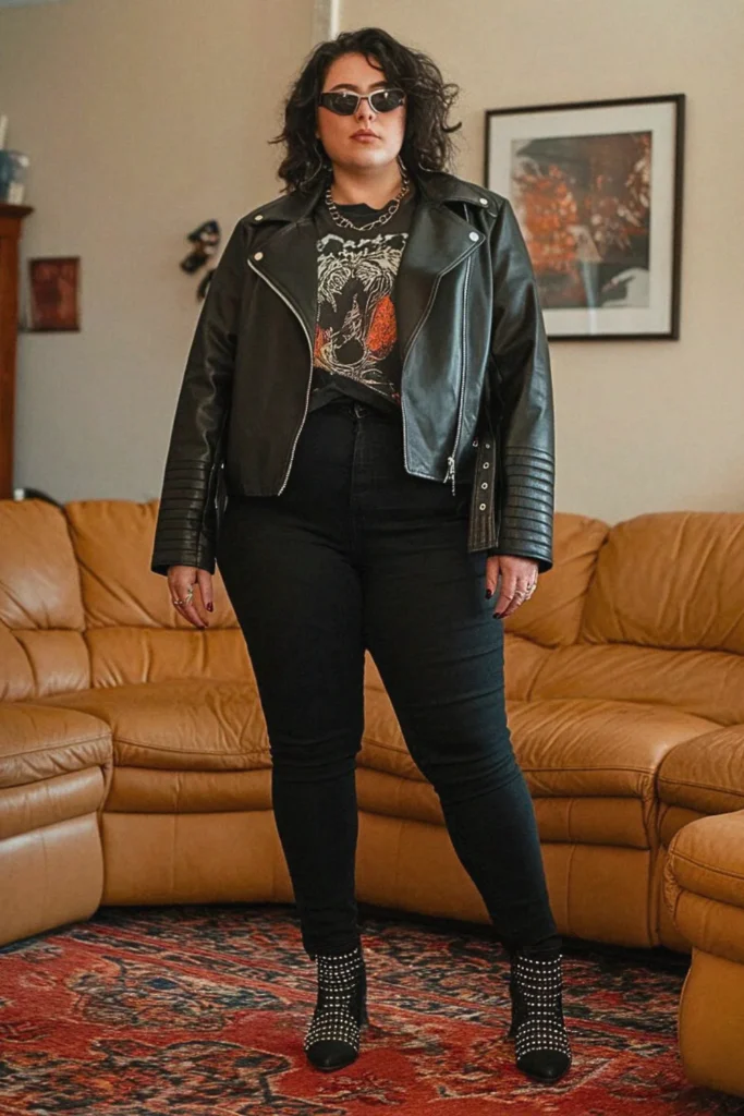 Plus Size Fall Biker Jacket Edgy Autumn Outfit